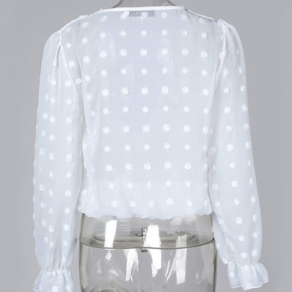 White Plunge Sheer Mesh Blouse - Picture 3 of 3